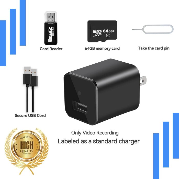 Spy Camera Charger - Hidden Camera - Premium Pack - HD 1080P - Best Mini Spy Camera - USB Charger Camera - Secret Camera - Nanny Cam - Small Cameras for Spying - Surveillance Camera Full HD
