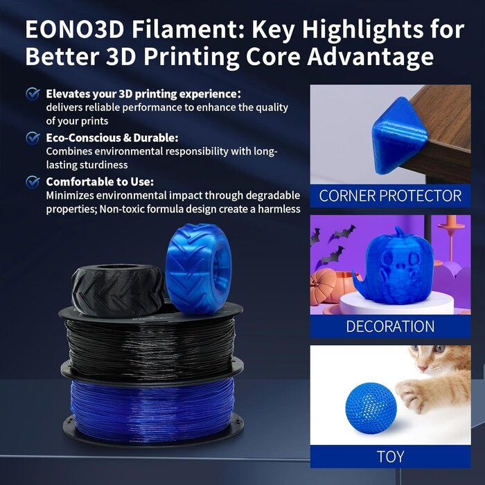TPU-TRNSPT-BLU - EONO3D 95A Transparent Blue TPU Filament, 1.75mm, Flexible 3D Printer Filament, 1kg Spool (2.2 lbs), Soft & Durable, ±0.03mm Dimensional Accuracy, Ideal for Wearables, Phone Cases
