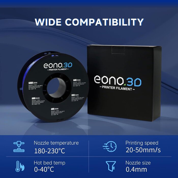TPU-TRNSPT-BLU - EONO3D 95A Transparent Blue TPU Filament, 1.75mm, Flexible 3D Printer Filament, 1kg Spool (2.2 lbs), Soft & Durable, ±0.03mm Dimensional Accuracy, Ideal for Wearables, Phone Cases