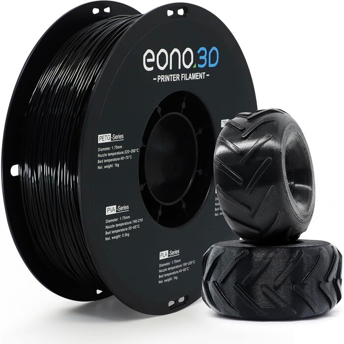 TPU-BLK - EONO3D Black TPU 95A Filament 1.75mm, Flexible 3D Printer Filament 1kg (2.2lbs), Soft Elastic & Durable, Easy Print No Stringing, High Strength for Phone Case, Wearables & Functional Parts