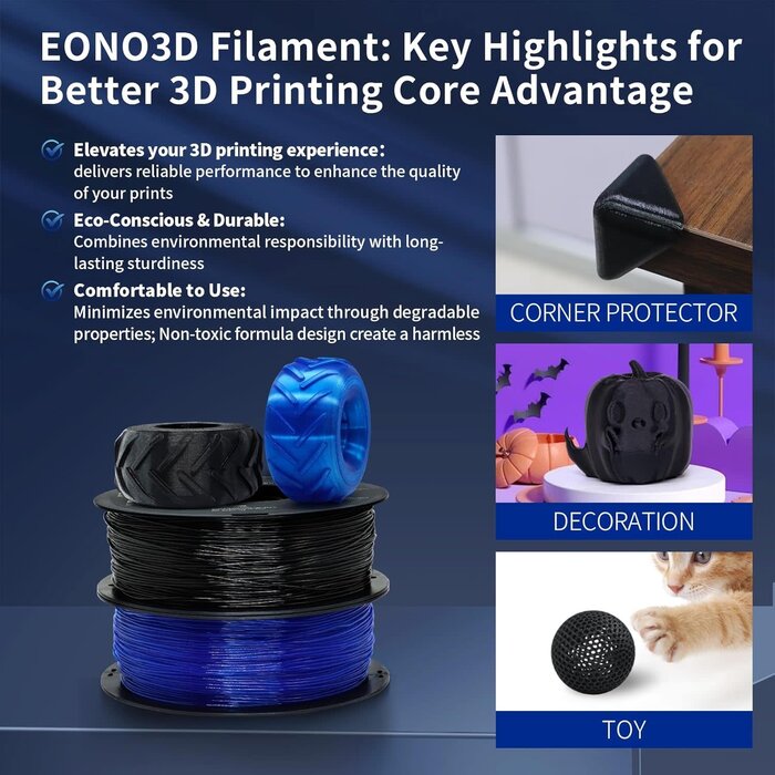 TPU-BLK - EONO3D Black TPU 95A Filament 1.75mm, Flexible 3D Printer Filament 1kg (2.2lbs), Soft Elastic & Durable, Easy Print No Stringing, High Strength for Phone Case, Wearables & Functional Parts