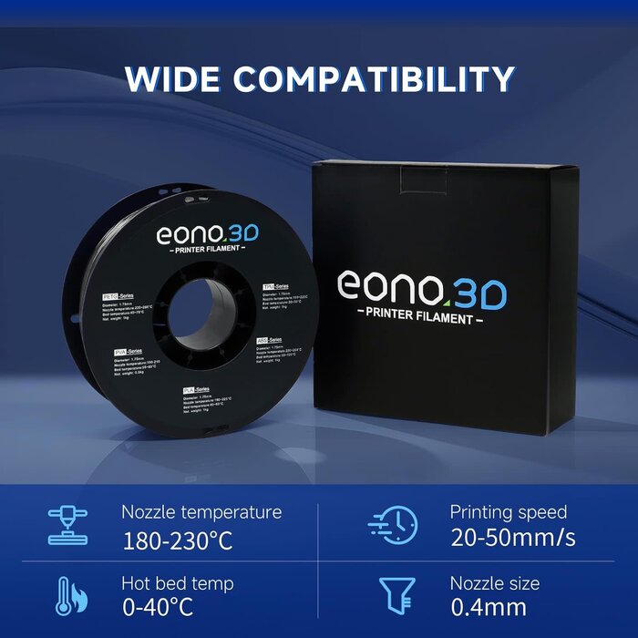 TPU-BLK - EONO3D Black TPU 95A Filament 1.75mm, Flexible 3D Printer Filament 1kg (2.2lbs), Soft Elastic & Durable, Easy Print No Stringing, High Strength for Phone Case, Wearables & Functional Parts