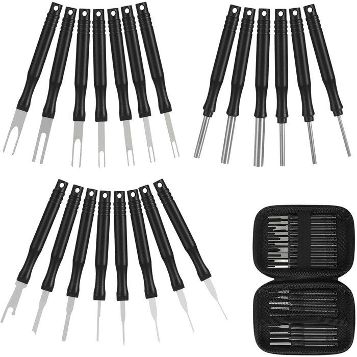 RED21 - XLWJBES Upgraded Terminal Removal Tool Kit, 21Pcs Red Electrical Pin Removal Tool Kit, Electrical Wire Connector Pin Release Tool, Automotive Terminal Release Kit for Household Devices