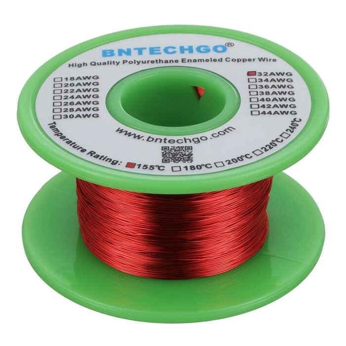 MWIRE32 - BNTECHGO 32 AWG Magnet Wire - Enameled Copper Wire - Enameled Magnet Winding Wire - 2 oz - 0.0078" Diameter 1 Spool Coil Red Temperature Rating 155℃ Widely Used for Transformers Inductors