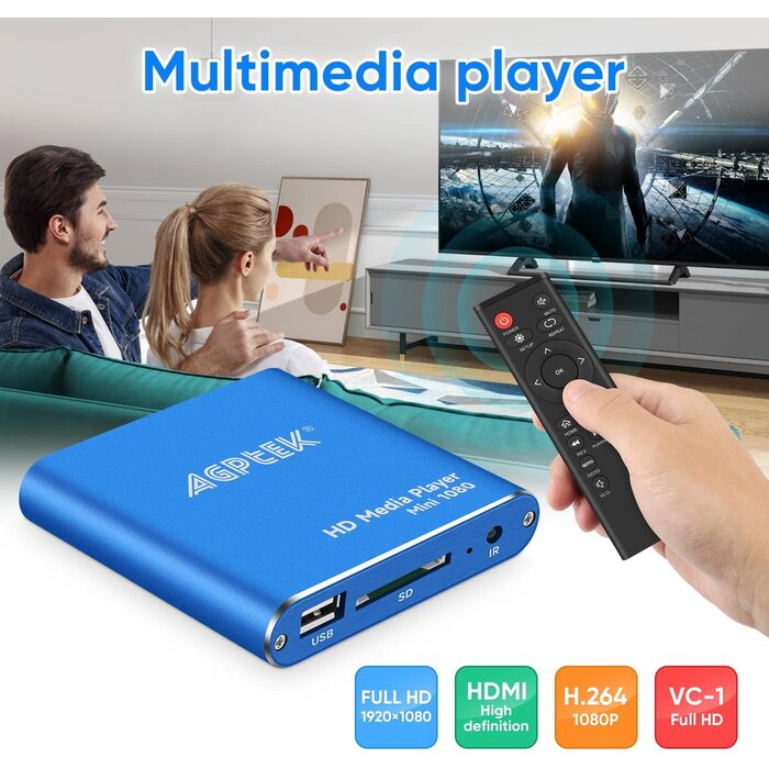 HA0053-NCUSF - MYPIN HDMI Multi-Media MP4 Player, Blue Mini 1080p Full-HD Ultra HDMI MP4 Player for -MKV/RM/ MP4 / AVI etc- HDD USB Flash Drive/HDD and SD Card
