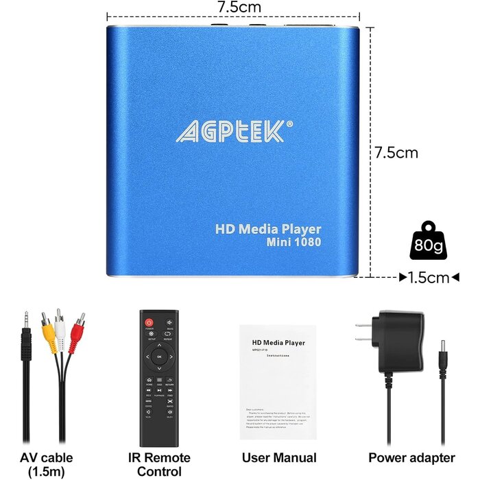 HA0053-NCUSF - MYPIN HDMI Multi-Media MP4 Player, Blue Mini 1080p Full-HD Ultra HDMI MP4 Player for -MKV/RM/ MP4 / AVI etc- HDD USB Flash Drive/HDD and SD Card