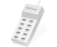 YC-A10 - Wyssay 50W 10-Port USB Charging Station for iPhone 15/15 Pro/15 Pro Max/15 Plus/14/13/12/11/Xs Max/XR/X/SE White