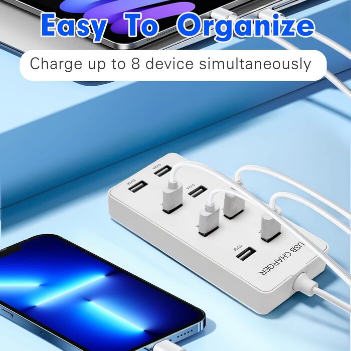YXY-U8 - YiMoXiuYuan 60W 8-Port USB-A Desktop Portable Charging Station, Suitable for Charging Multiple Devices simultaneously, Super Compatible with Mobile Phones, Tablets, Bluetooth Earphones, and Other USB Charging Devices
