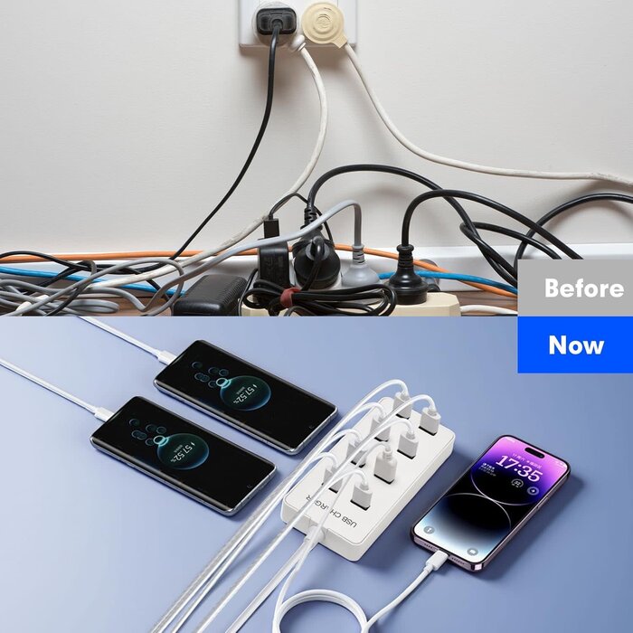 YXY-U8 - YiMoXiuYuan 60W 8-Port USB-A Desktop Portable Charging Station, Suitable for Charging Multiple Devices simultaneously, Super Compatible with Mobile Phones, Tablets, Bluetooth Earphones, and Other USB Charging Devices