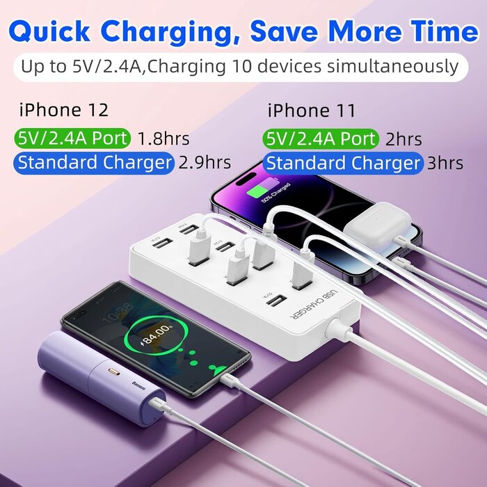YXY-U8 - YiMoXiuYuan 60W 8-Port USB-A Desktop Portable Charging Station, Suitable for Charging Multiple Devices simultaneously, Super Compatible with Mobile Phones, Tablets, Bluetooth Earphones, and Other USB Charging Devices