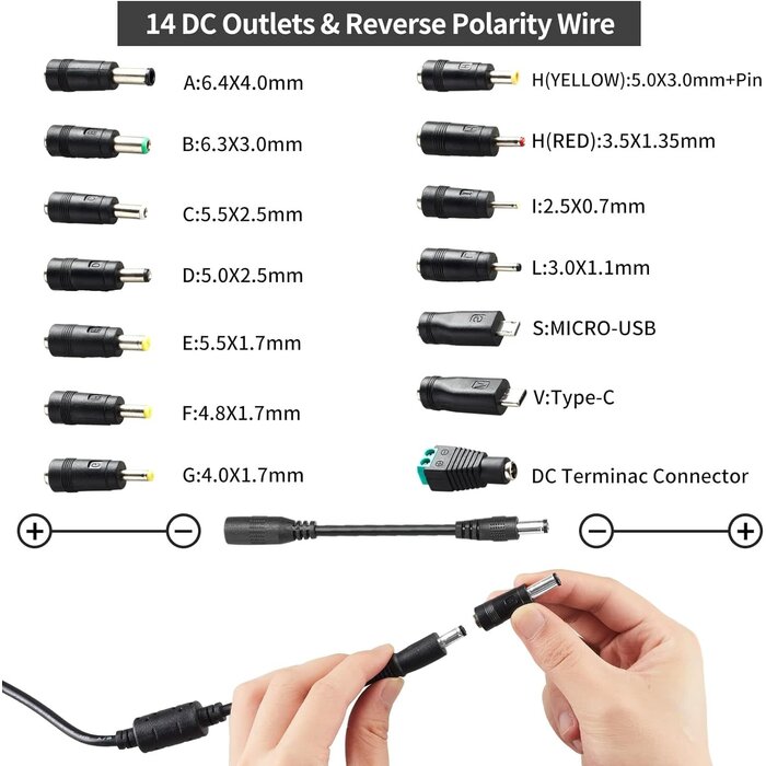 3-24V-5AMP-120W - Meiyue Adjustable Power Supply 3V~24V 5A 120W Universal 100V-240V AC/DC Power Adapter Converter 8V 12V 15V 18V 19V 20V 24V Power Supply with 14 DC Tips&Polarity Converter for LED Strip Light Printer Speaker