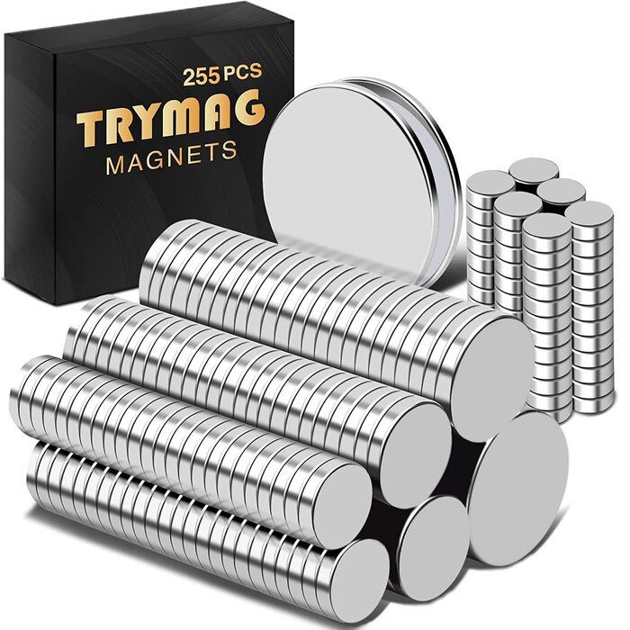 TRYMAG-255PC - TRYMAG Small Strong Magnets for 3D Printing, 255pc Rare Earth Neodymium Round Refrigerator Magnets for Crafts, Whiteboard, Home, Kitchen, Office, School