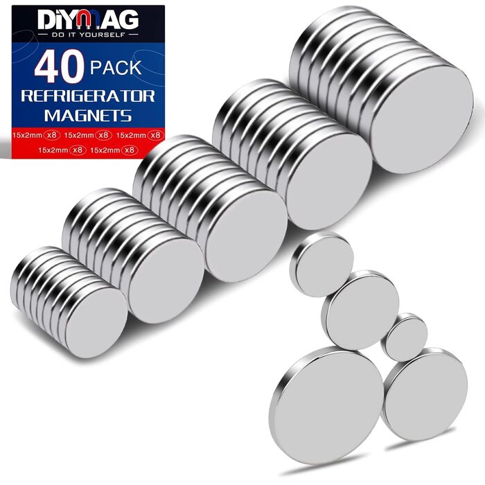 DIYMAG-40PC - DIYMAG Small Rare Earth Magnets, 40 Pack, 5 Sizes - Neodymium Magnets for 3D Printing, Refrigerator, DIY, Crafts, Kitchen & Office