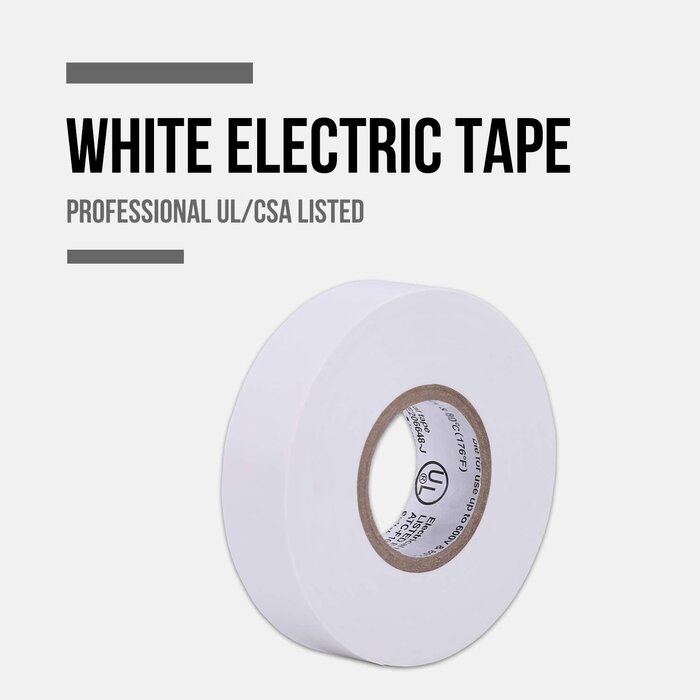 JH-TS-0242 - Lichamp White Electrical Tape Waterproof, 3/4in x 66ft, Industrial Grade UL/CSA Listed High Temp Electrical Tape Electric Super Vinyl