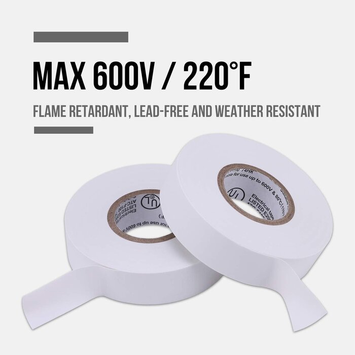 JH-TS-0242 - Lichamp White Electrical Tape Waterproof, 3/4in x 66ft, Industrial Grade UL/CSA Listed High Temp Electrical Tape Electric Super Vinyl