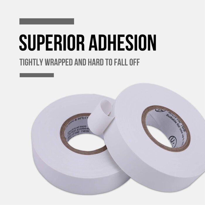 JH-TS-0242 - Lichamp White Electrical Tape Waterproof, 3/4in x 66ft, Industrial Grade UL/CSA Listed High Temp Electrical Tape Electric Super Vinyl