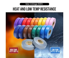 ETS-2075C2 - Lichamp Colored Electrical Tape Waterproof, 3/4 in x 66ft, Industrial Grade UL/CSA Listed High Temp Electrical Tape Colors Electric Super Vinyl, 2075C2