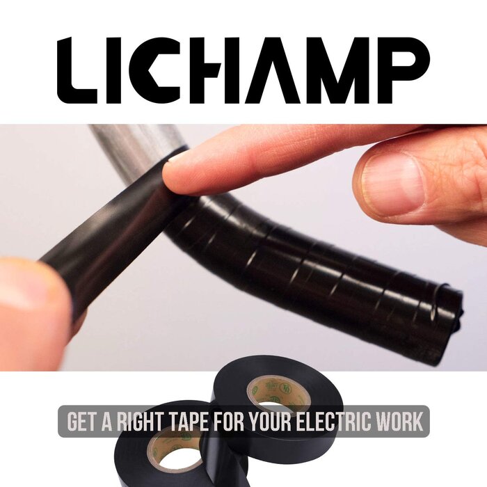 JAS18160 - Lichamp Black Electrical Tape Waterproof, 3/4in x 66ft, Industrial Grade UL/CSA Listed High Temp Electrical Tape Electric Super Vinyl