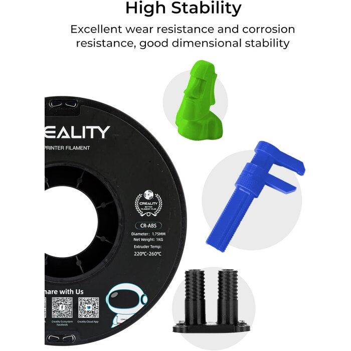 Creality CR-ABS-BLK - Creality Black ABS 3D Printer Filament 1.75mm, 1kg, 3D Printer Filament, Excellent Resistance, Odorless Non-Toxic, Stability, Tough, 1kg (2.2lbs) Printing Filament for 3D Printer (Black)