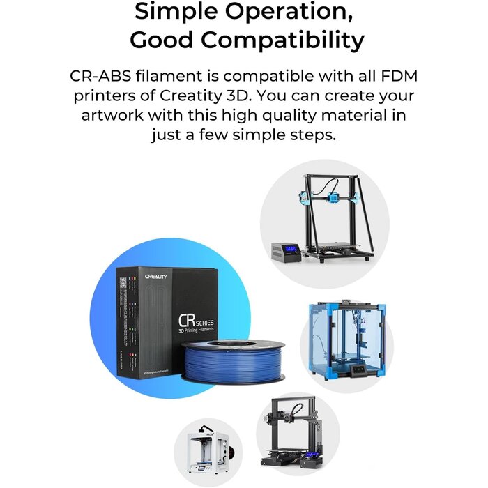 Creality CR-ABS-BLK - Creality Black ABS 3D Printer Filament 1.75mm, 1kg, 3D Printer Filament, Excellent Resistance, Odorless Non-Toxic, Stability, Tough, 1kg (2.2lbs) Printing Filament for 3D Printer (Black)
