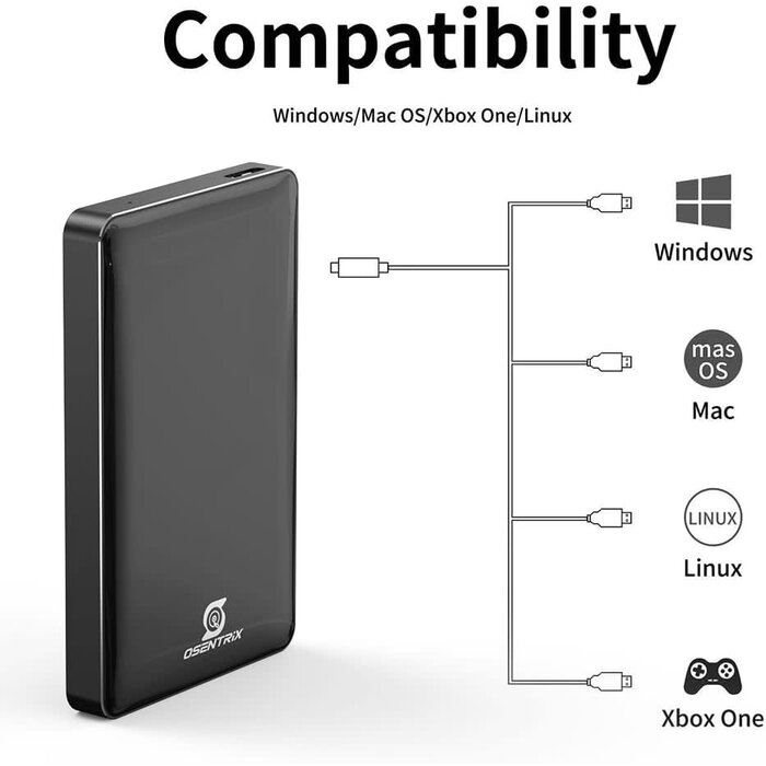 O1-BK-1TB - OSENTRiX 1TB USB 3.0 Pocket-Size Portable External Hard Drive (for Windows, MacOS, Xbox, PS)