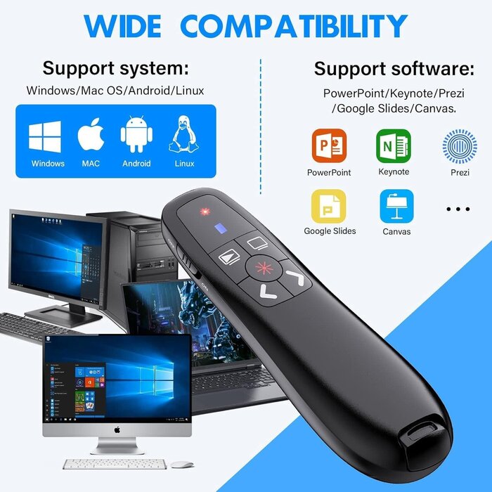 LBBYDDLL Presentation Clickers Wireless Presenter Remotes for PowerPoint, Powerpoint Clicker with Volume Control PowerPoint Slide Advancer for Mac, Receiver with Dual Functions,Computer, Lapto