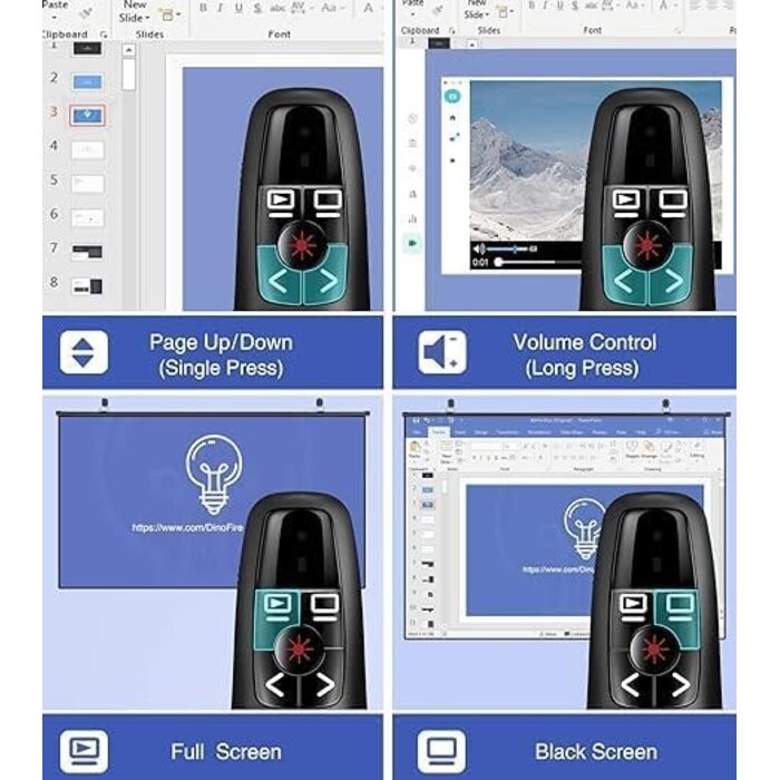 LBBYDDLL Presentation Clickers Wireless Presenter Remotes for PowerPoint, Powerpoint Clicker with Volume Control PowerPoint Slide Advancer for Mac, Receiver with Dual Functions,Computer, Lapto