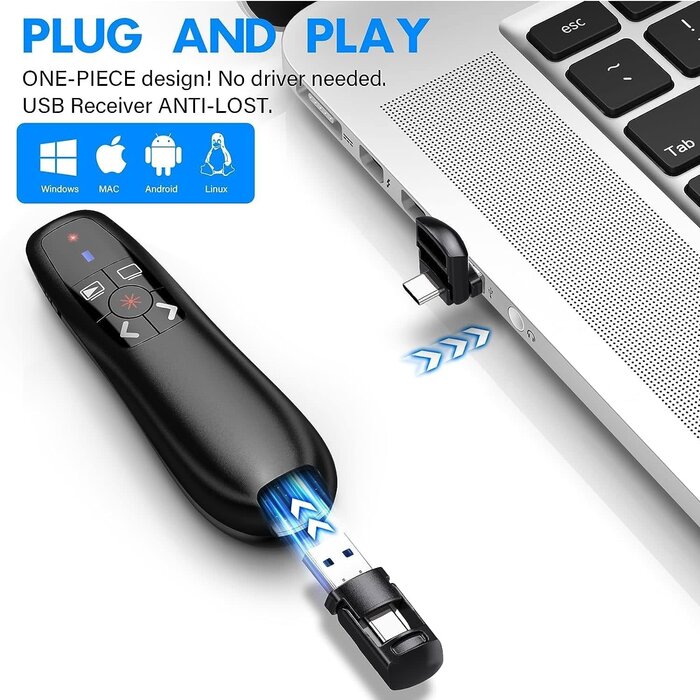 LBBYDDLL Presentation Clickers Wireless Presenter Remotes for PowerPoint, Powerpoint Clicker with Volume Control PowerPoint Slide Advancer for Mac, Receiver with Dual Functions,Computer, Lapto