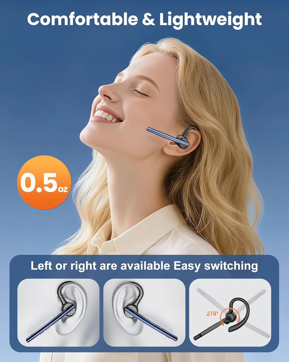 In-Ear Wireless Bluetooth® Single-Ear Mono Headset with Microphone