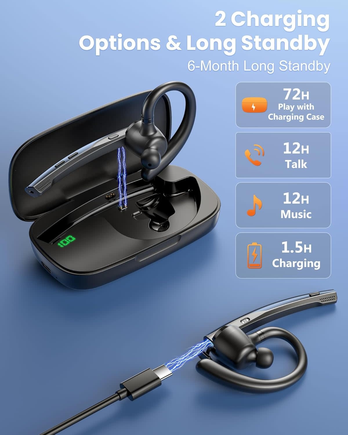 In-Ear Wireless Bluetooth® Single-Ear Mono Headset with Microphone