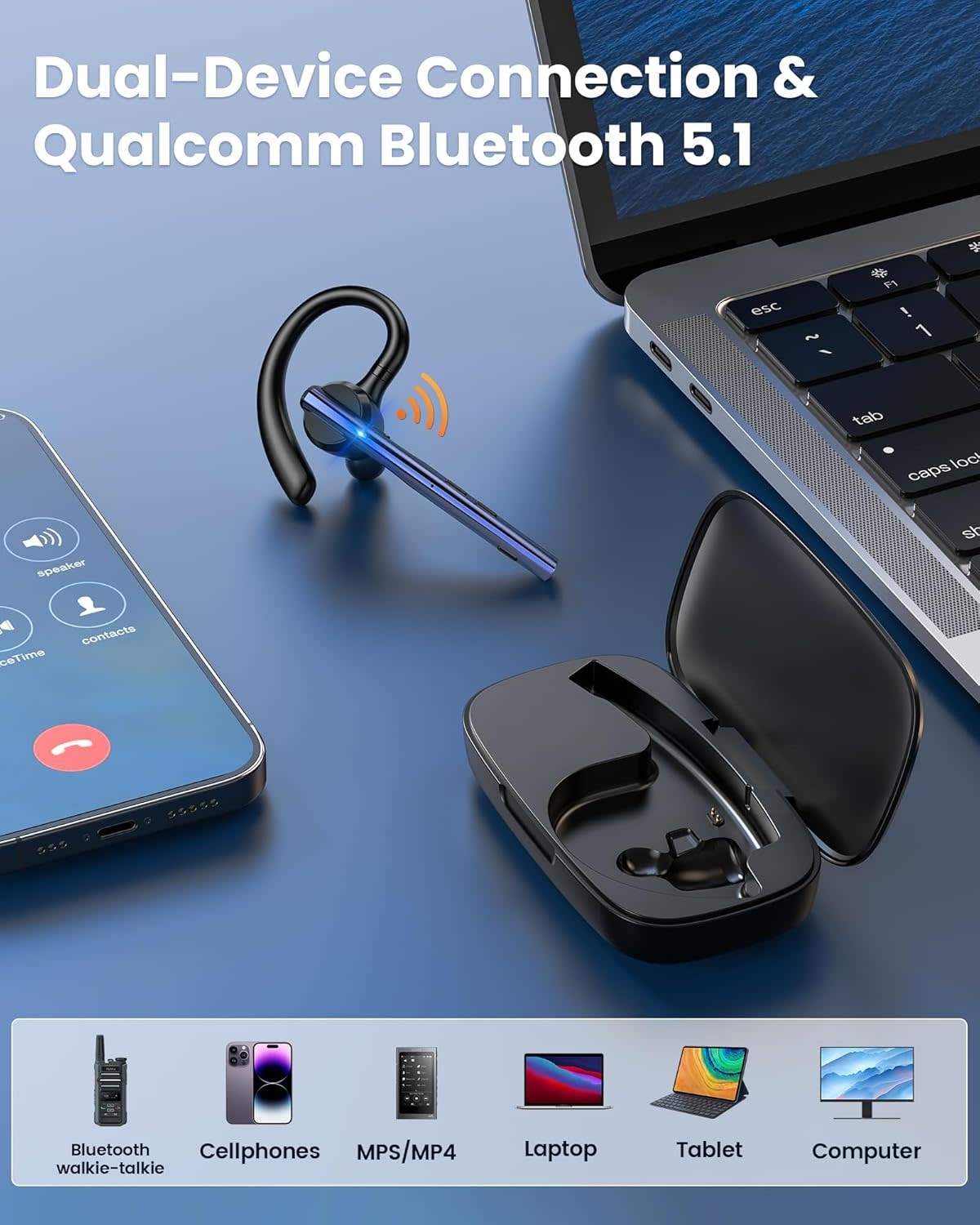 In-Ear Wireless Bluetooth® Single-Ear Mono Headset with Microphone