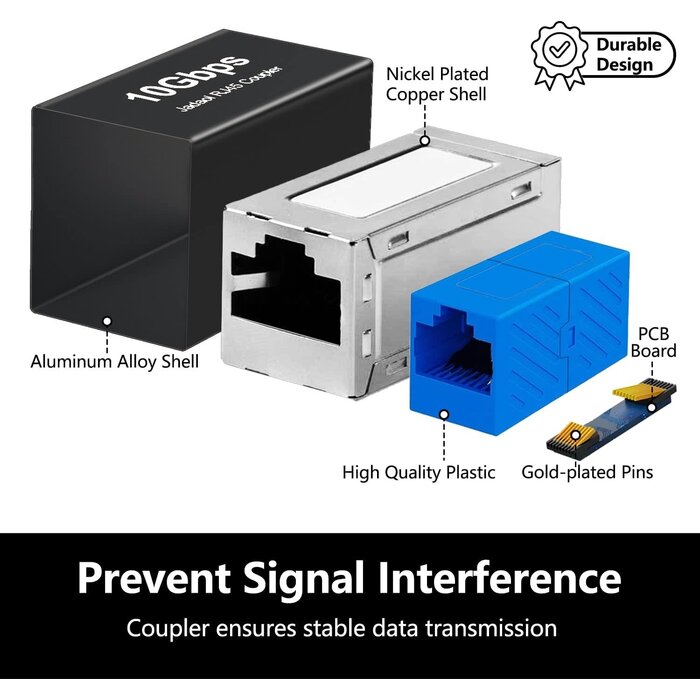 POE-ETH-COUPLER - Jadaol [UL Listed] RJ45 Coupler 10Gbps Shielded, Gold-Plated Contacts, Aluminum Alloy Inline Ethernet Extender, PoE Supported Female-to-Female Adapter for Cat8/Cat7/Cat6a/Cat6 Cables, 6-Pack Black Click to see full view Alexa AI Ask Alex