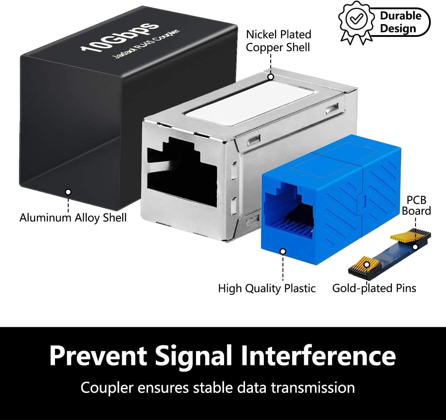 POE-ETH-COUPLER - Jadaol [UL Listed] RJ45 Coupler 10Gbps Shielded, Gold-Plated Contacts, Aluminum Alloy Inline Ethernet Extender, PoE Supported Female-to-Female Adapter for Cat8/Cat7/Cat6a/Cat6 Cables, 6-Pack Black Click to see full view Alexa AI Ask Alex