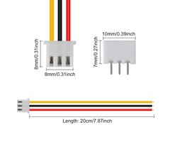 JST-XH-2.54MM-3P - ACEIRMC JST-XH 2.54mm 3-Pin Header Male and Female Connector Plug Adapter with Flat Wire Cable 200mm 26AWG Compatible with JST XH (3P)