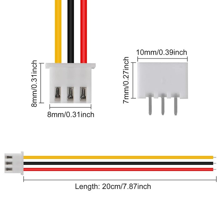 JST-XH-2.54MM-3P - ACEIRMC JST-XH 2.54mm 3-Pin Header Male and Female Connector Plug Adapter with Flat Wire Cable 200mm 26AWG Compatible with JST XH (3P)