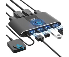 S7238P - BDFFLY KVM DisplayPort Switch 1 Monitor 2 Computers, DP 1.4 & 3 USB 3.0 Ports (3 USB-A), Supports 8K@60Hz, Control 2 PCs Sharing 1 Monitor & USB Devices, Wired Remote and Button Switch, Adaptive EDID