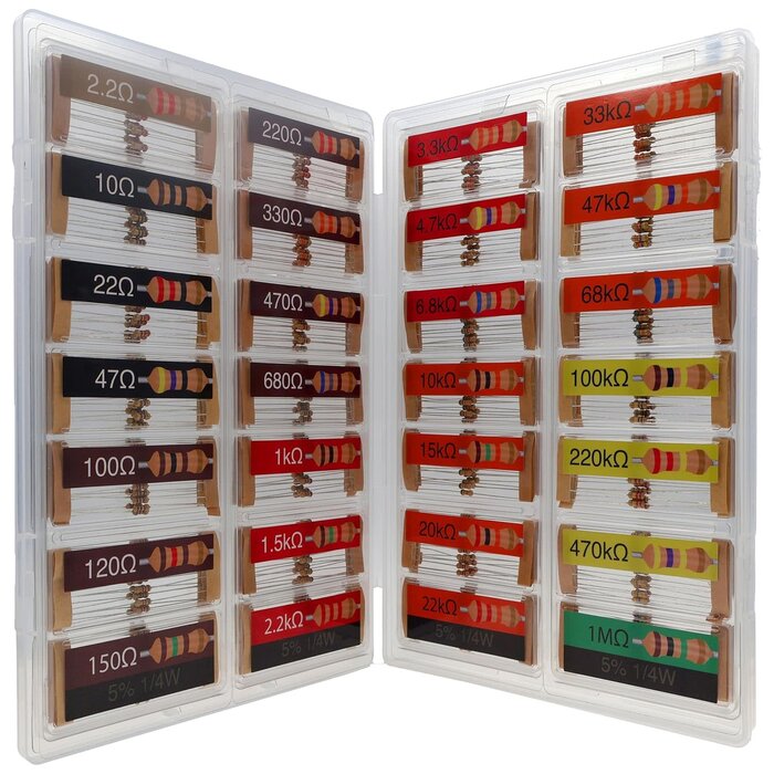 1/4W-2.2-1M-OHM - EEEEE 1/4w 28 Values 560pcs with 5% Carbon Resistor Assortment Kit and Electrical Industrial Assorted Set K Ohm Pack for Led Lights (2.2 Ohm - 1M Ohm)