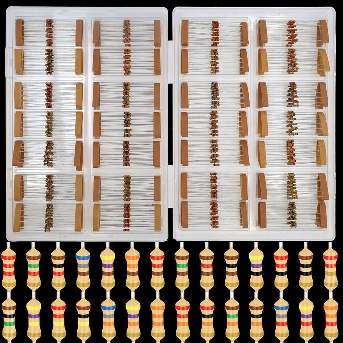 1/4W-2.2-1M-OHM - EEEEE 1/4w 28 Values 560pcs with 5% Carbon Resistor Assortment Kit and Electrical Industrial Assorted Set K Ohm Pack for Led Lights (2.2 Ohm - 1M Ohm)