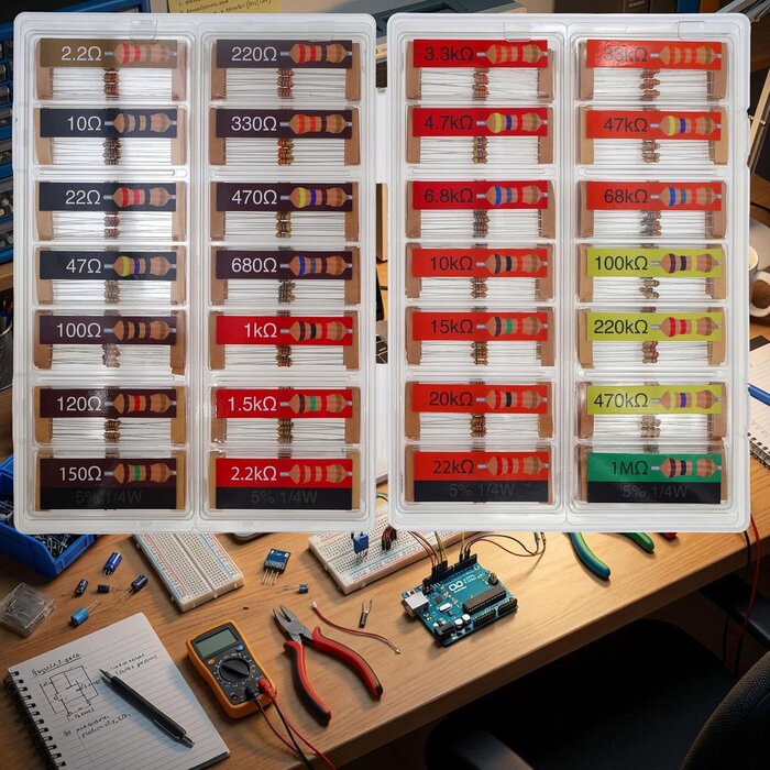 1/4W-2.2-1M-OHM - EEEEE 1/4w 28 Values 560pcs with 5% Carbon Resistor Assortment Kit and Electrical Industrial Assorted Set K Ohm Pack for Led Lights (2.2 Ohm - 1M Ohm)