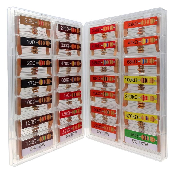 1/2W-2.2-1M-OHM - EEEEE 1/2w 28 Values 280pcs with 5% Carbon Resistor Assortment Kit and Electrical Industrial Assorted Set K Ohm Pack for Led Lights (2.2 Ohm - 1M Ohm)