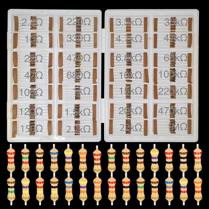 1/2W-2.2-1M-OHM - EEEEE 1/2w 28 Values 280pcs with 5% Carbon Resistor Assortment Kit and Electrical Industrial Assorted Set K Ohm Pack for Led Lights (2.2 Ohm - 1M Ohm)