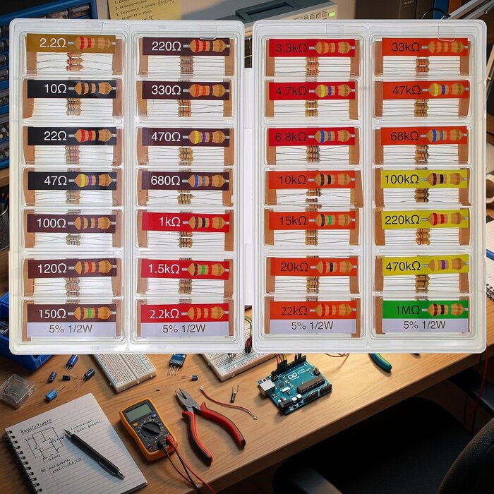1/2W-2.2-1M-OHM - EEEEE 1/2w 28 Values 280pcs with 5% Carbon Resistor Assortment Kit and Electrical Industrial Assorted Set K Ohm Pack for Led Lights (2.2 Ohm - 1M Ohm)