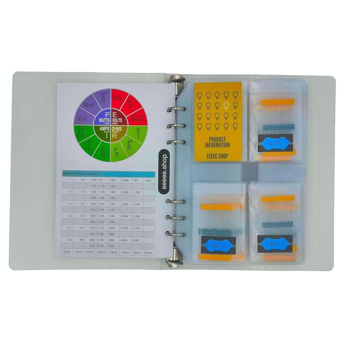 0.25W-1-1M-OHM - EEEEE 61 Values (Pack of 1095) 1% 0.25w Resistor Book kit, 1Ω-10MΩ RoHS Compliant for Arduino, Assorted resistors Set, Assortment ohm Pack (Ω, K, M)