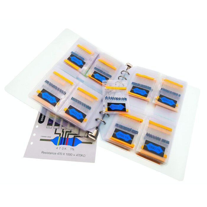 0.25W-1-1M-OHM - EEEEE 61 Values (Pack of 1095) 1% 0.25w Resistor Book kit, 1Ω-10MΩ RoHS Compliant for Arduino, Assorted resistors Set, Assortment ohm Pack (Ω, K, M)