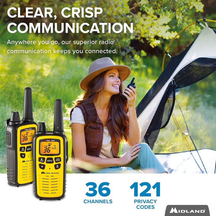 LXT600VP3 - Midland 36 Channel FRS Two-Way Radio - Up to 30 Mile Range Walkie Talkie, 121 Privacy Codes, NOAA Weather Scan + Alert