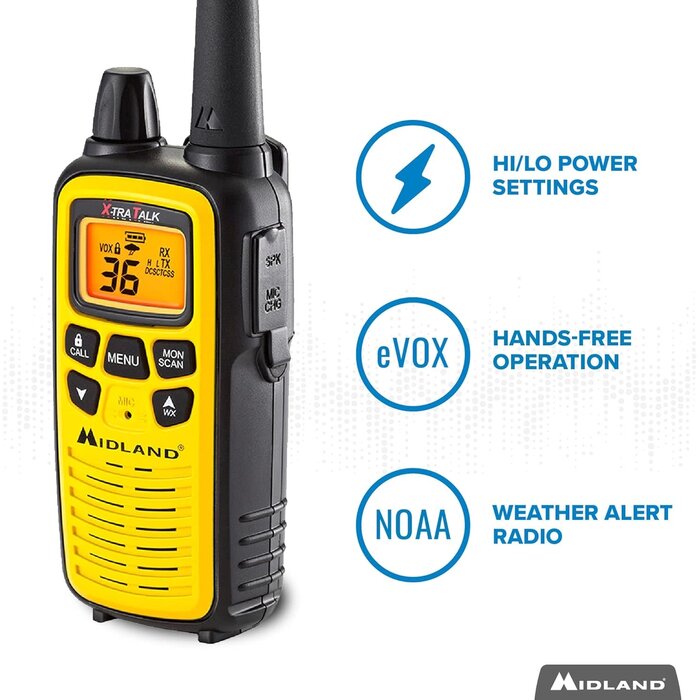 LXT600VP3 - Midland 36 Channel FRS Two-Way Radio - Up to 30 Mile Range Walkie Talkie, 121 Privacy Codes, NOAA Weather Scan + Alert