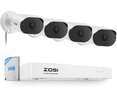 82U05-3032W4-US-V1 -  ZOSI 8CH Home Security Camera System with Audio, AI Human Vehicle Detection, 4pcs 1080p Wired Cameras Outdoor Indoor, Night Vision, No Monthly Fees, H.265+ 8 Channel DVR with 500GB HDD for 24/7 Recording
