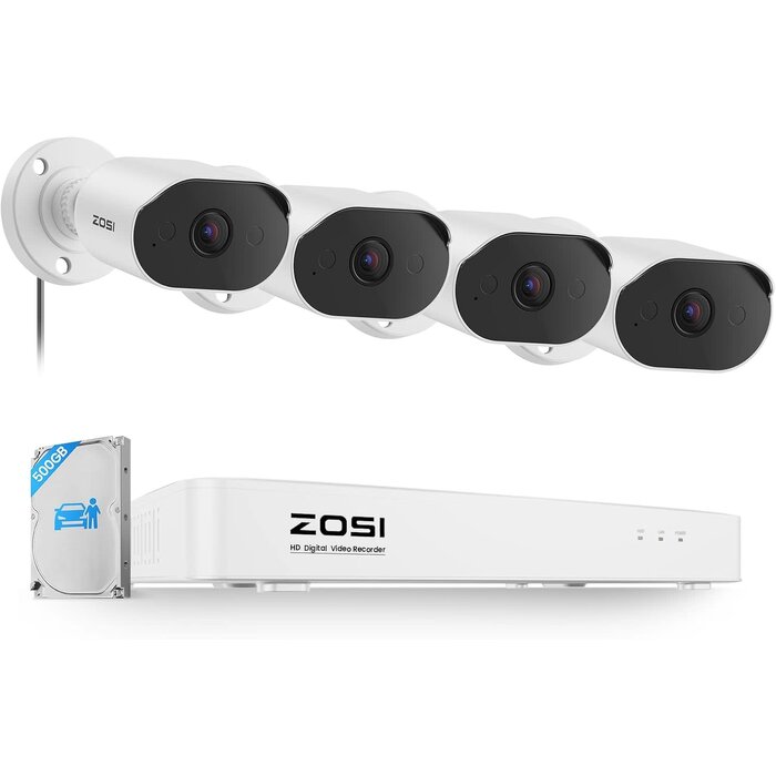 82U05-3032W4-US-V1 - ZOSI 8CH Home Security Camera System with Audio, AI Human Vehicle Detection, 4pcs 1080p Wired Cameras Outdoor Indoor, Night Vision, No Monthly Fees, H.265+ 8 Channel DVR with 500GB HDD for 24/7 Recording