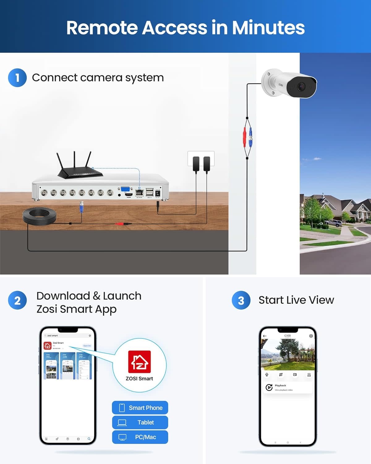 82U05-3032W4-US-V1 - ZOSI 8CH Home Security Camera System with Audio, AI Human Vehicle Detection, 4pcs 1080p Wired Cameras Outdoor Indoor, Night Vision, No Monthly Fees, H.265+ 8 Channel DVR with 500GB HDD for 24/7 Recording