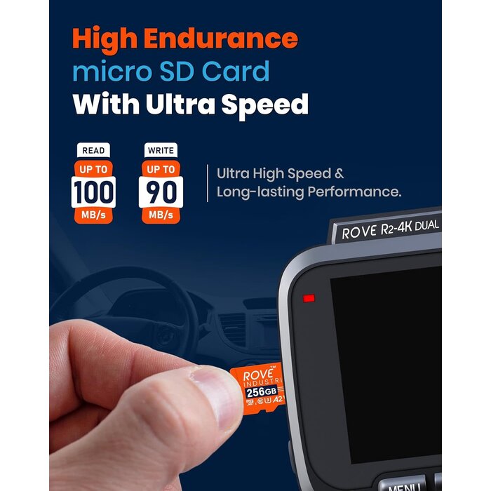 RI-256GB -  ROVE Industrial 256GB Micro SD Card with USB 3.0 Type C Card Reader, High Endurance microSDXC Memory Card 100MB/s Read Speed, C10, U3, V30, 4K, A2 for Dash Cam, Android Smart Phones, Tablets, Games